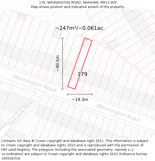 179, WENNINGTON ROAD, RAINHAM, RM13 9DF: Plot and title map