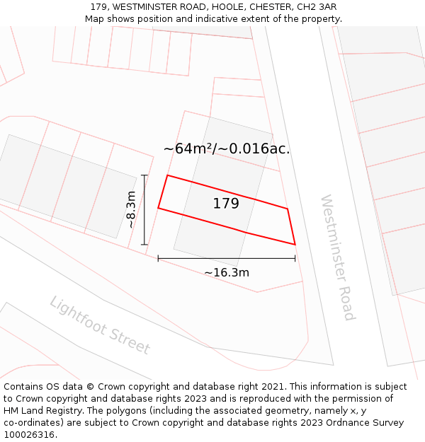 179, WESTMINSTER ROAD, HOOLE, CHESTER, CH2 3AR: Plot and title map