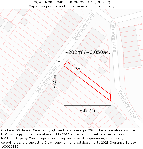 179, WETMORE ROAD, BURTON-ON-TRENT, DE14 1QZ: Plot and title map