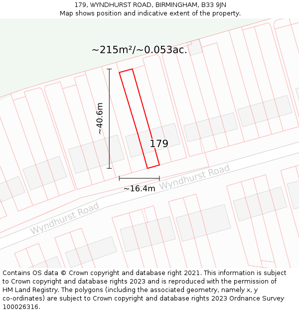 179, WYNDHURST ROAD, BIRMINGHAM, B33 9JN: Plot and title map