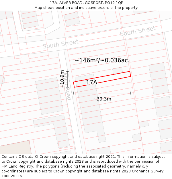 17A, ALVER ROAD, GOSPORT, PO12 1QP: Plot and title map