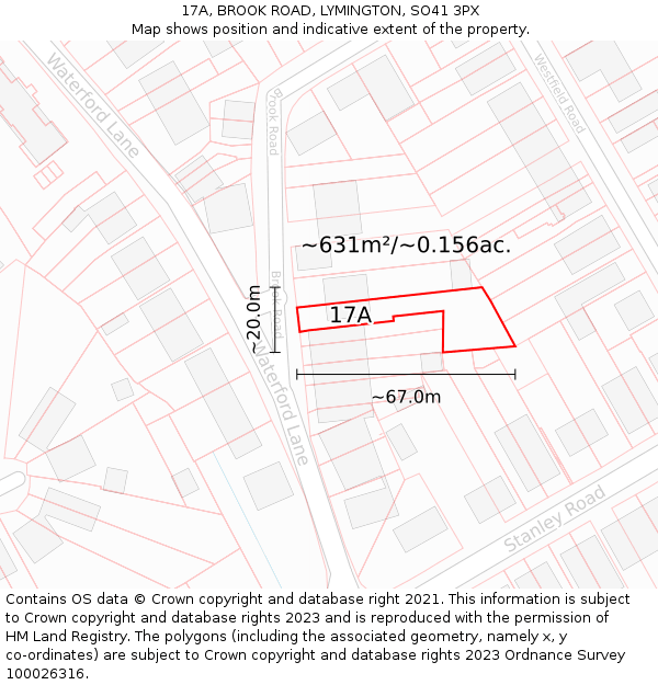 17A, BROOK ROAD, LYMINGTON, SO41 3PX: Plot and title map