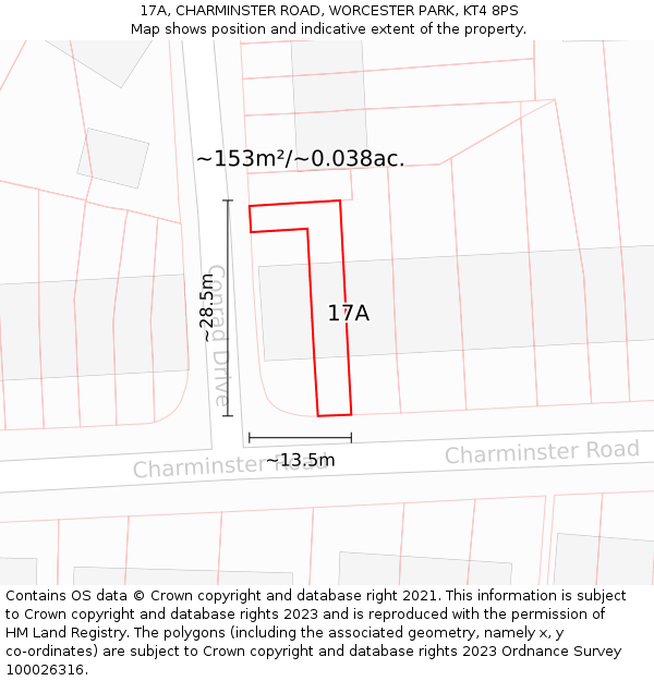 17A, CHARMINSTER ROAD, WORCESTER PARK, KT4 8PS: Plot and title map