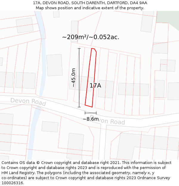 17A, DEVON ROAD, SOUTH DARENTH, DARTFORD, DA4 9AA: Plot and title map