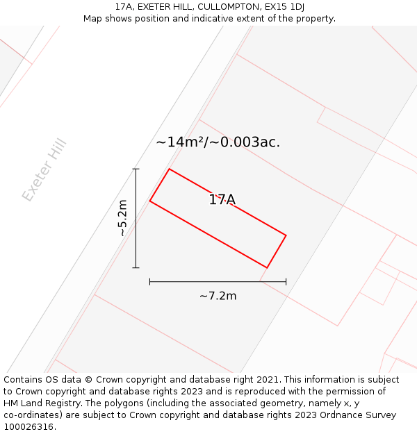 17A, EXETER HILL, CULLOMPTON, EX15 1DJ: Plot and title map