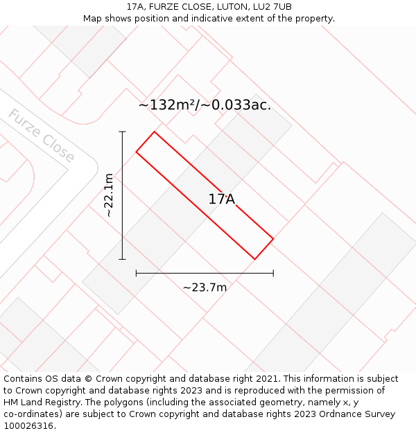 17A, FURZE CLOSE, LUTON, LU2 7UB: Plot and title map