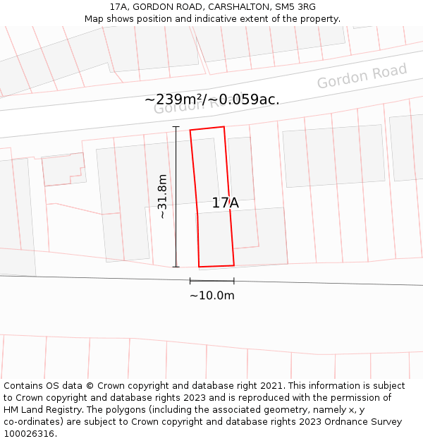 17A, GORDON ROAD, CARSHALTON, SM5 3RG: Plot and title map