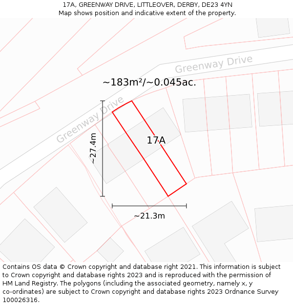 17A, GREENWAY DRIVE, LITTLEOVER, DERBY, DE23 4YN: Plot and title map