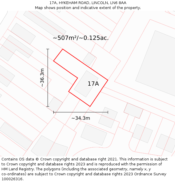 17A, HYKEHAM ROAD, LINCOLN, LN6 8AA: Plot and title map