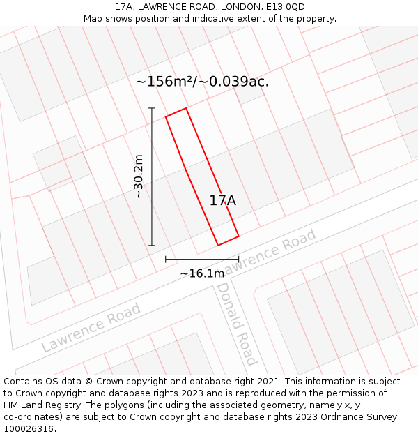 17A, LAWRENCE ROAD, LONDON, E13 0QD: Plot and title map