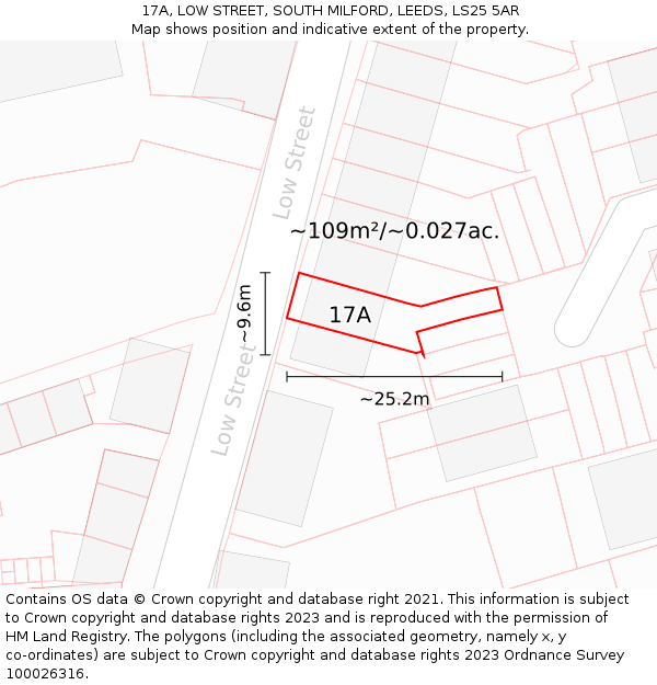 17A, LOW STREET, SOUTH MILFORD, LEEDS, LS25 5AR: Plot and title map