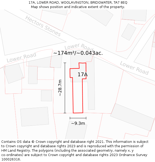 17A, LOWER ROAD, WOOLAVINGTON, BRIDGWATER, TA7 8EQ: Plot and title map