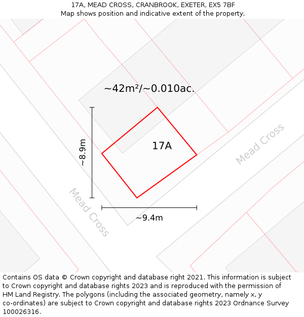 17A, MEAD CROSS, CRANBROOK, EXETER, EX5 7BF: Plot and title map