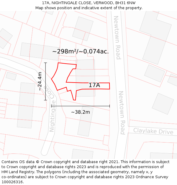 17A, NIGHTINGALE CLOSE, VERWOOD, BH31 6NW: Plot and title map
