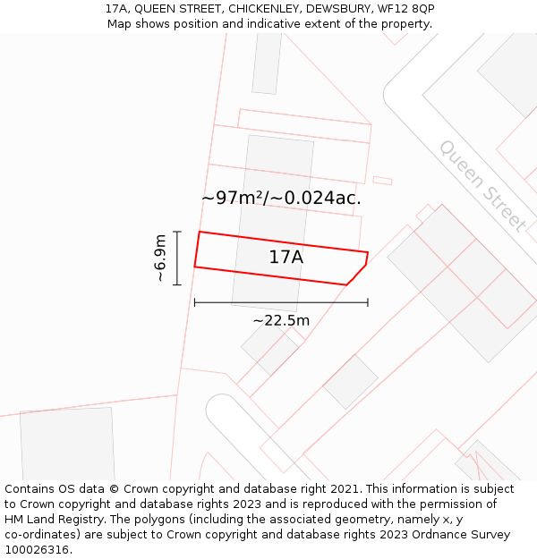 17A, QUEEN STREET, CHICKENLEY, DEWSBURY, WF12 8QP: Plot and title map