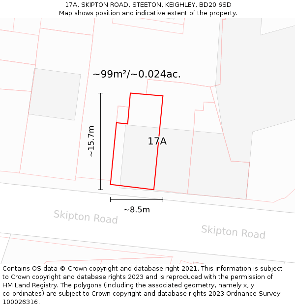 17A, SKIPTON ROAD, STEETON, KEIGHLEY, BD20 6SD: Plot and title map