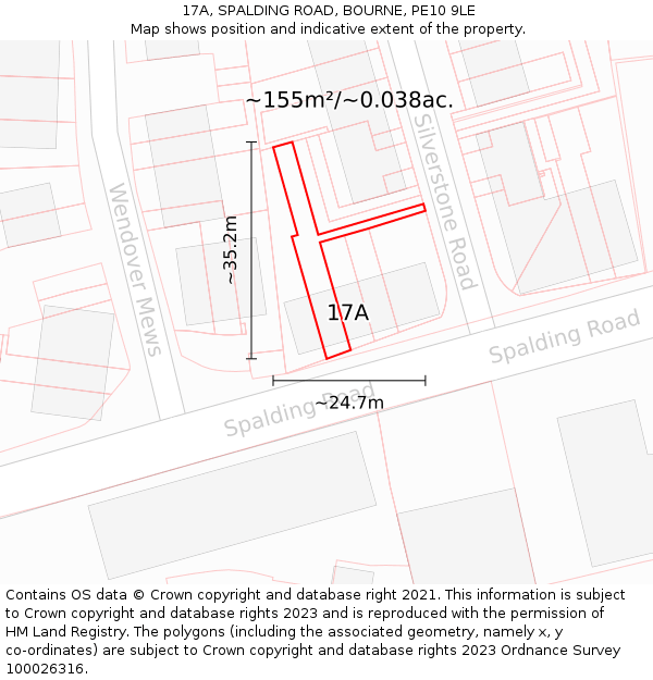 17A, SPALDING ROAD, BOURNE, PE10 9LE: Plot and title map