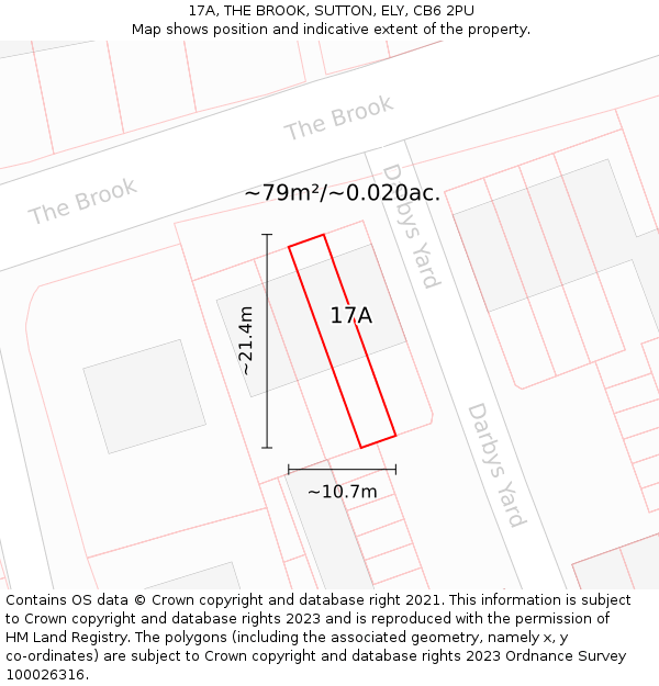 17A, THE BROOK, SUTTON, ELY, CB6 2PU: Plot and title map