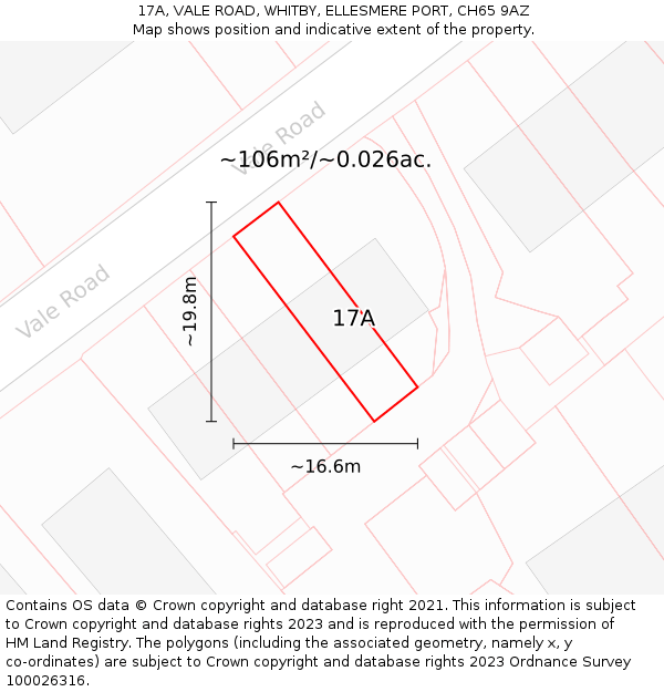 17A, VALE ROAD, WHITBY, ELLESMERE PORT, CH65 9AZ: Plot and title map