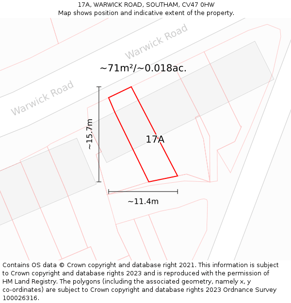 17A, WARWICK ROAD, SOUTHAM, CV47 0HW: Plot and title map