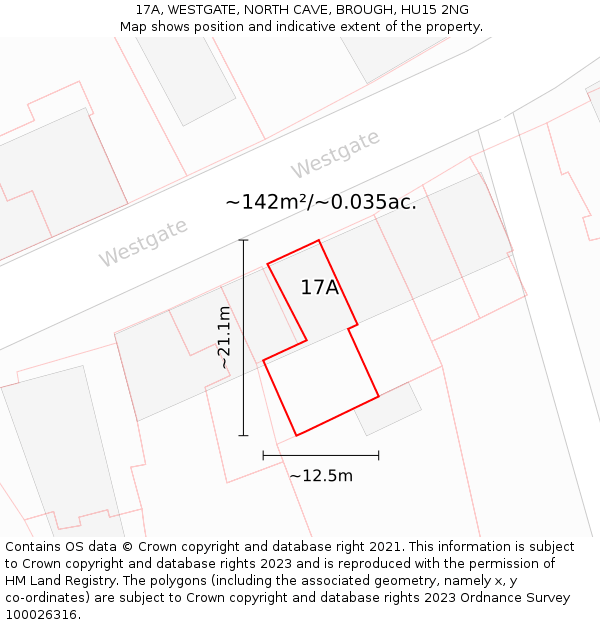 17A, WESTGATE, NORTH CAVE, BROUGH, HU15 2NG: Plot and title map