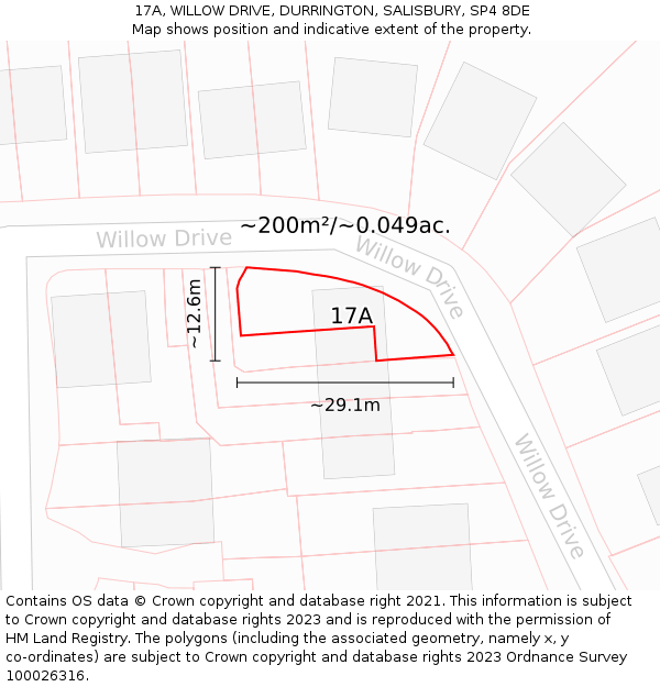 17A, WILLOW DRIVE, DURRINGTON, SALISBURY, SP4 8DE: Plot and title map