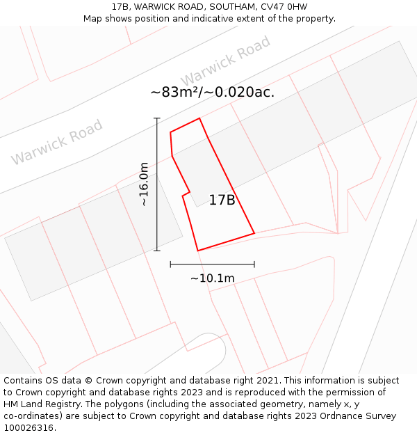 17B, WARWICK ROAD, SOUTHAM, CV47 0HW: Plot and title map