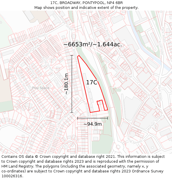 17C, BROADWAY, PONTYPOOL, NP4 6BR: Plot and title map