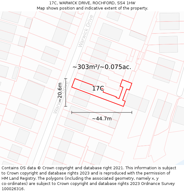 17C, WARWICK DRIVE, ROCHFORD, SS4 1HW: Plot and title map