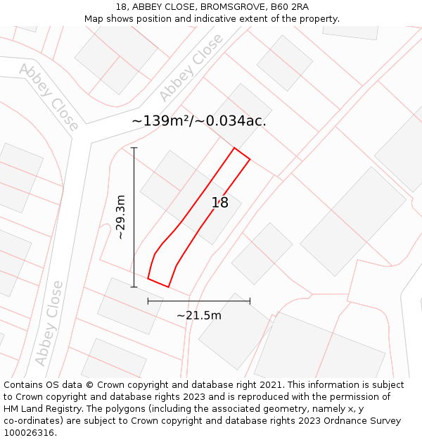 18, ABBEY CLOSE, BROMSGROVE, B60 2RA: Plot and title map