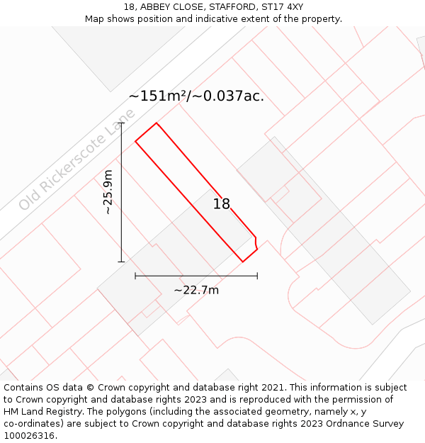 18, ABBEY CLOSE, STAFFORD, ST17 4XY: Plot and title map