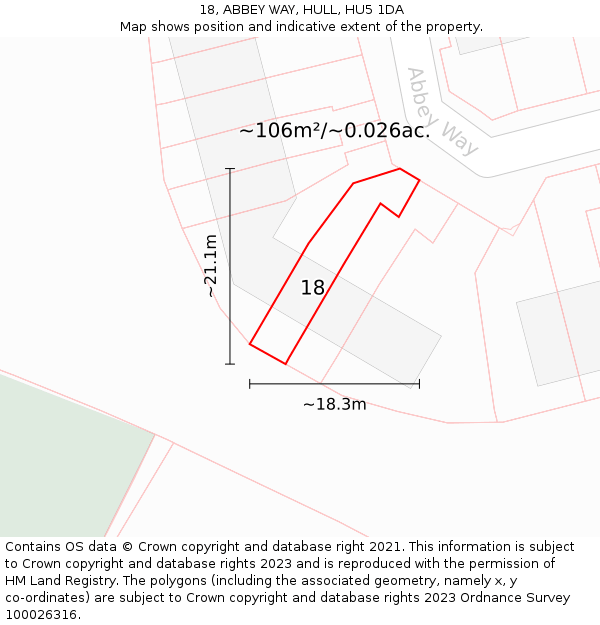 18, ABBEY WAY, HULL, HU5 1DA: Plot and title map