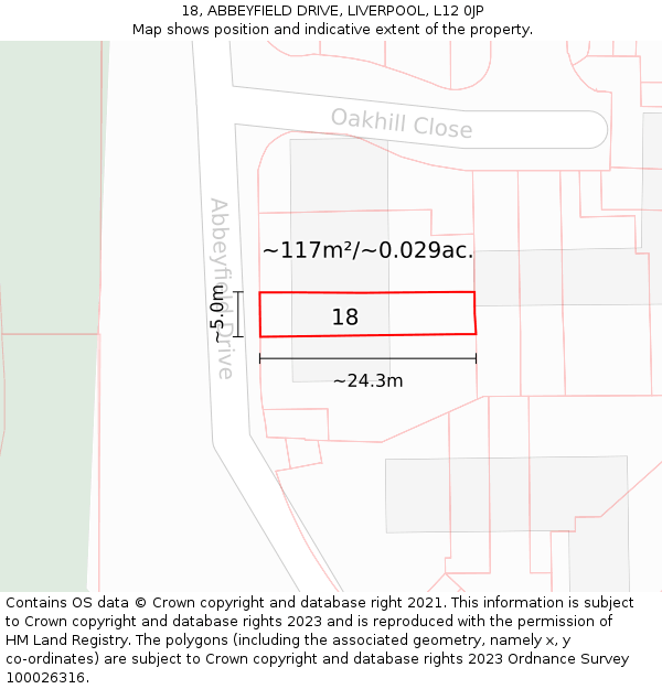 18, ABBEYFIELD DRIVE, LIVERPOOL, L12 0JP: Plot and title map