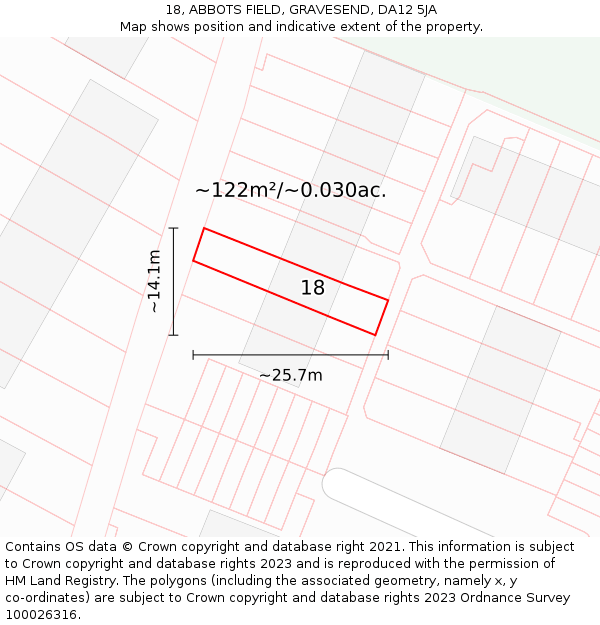 18, ABBOTS FIELD, GRAVESEND, DA12 5JA: Plot and title map