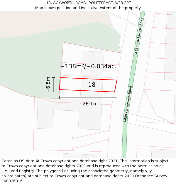 18, ACKWORTH ROAD, PONTEFRACT, WF8 3PE: Plot and title map