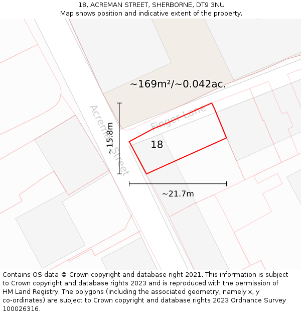18, ACREMAN STREET, SHERBORNE, DT9 3NU: Plot and title map