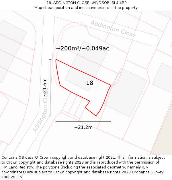 18, ADDINGTON CLOSE, WINDSOR, SL4 4BP: Plot and title map