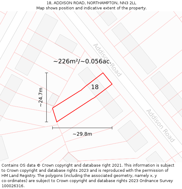 18, ADDISON ROAD, NORTHAMPTON, NN3 2LL: Plot and title map