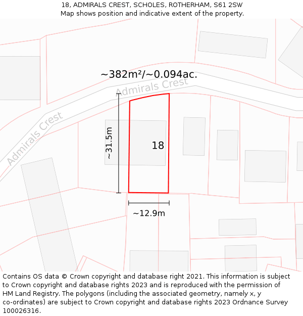 18, ADMIRALS CREST, SCHOLES, ROTHERHAM, S61 2SW: Plot and title map