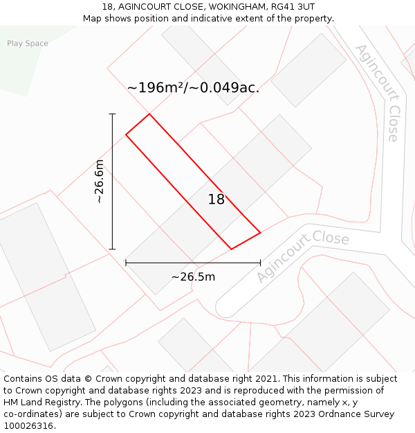 18, AGINCOURT CLOSE, WOKINGHAM, RG41 3UT: Plot and title map