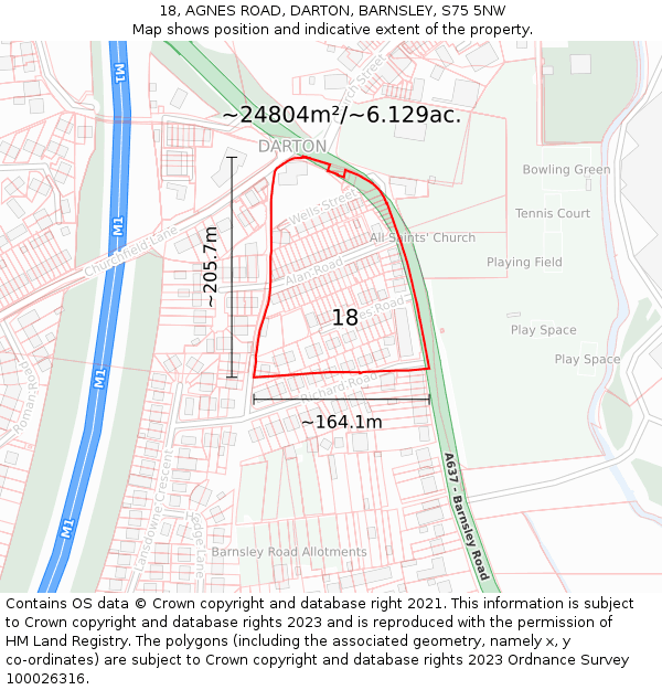 18, AGNES ROAD, DARTON, BARNSLEY, S75 5NW: Plot and title map