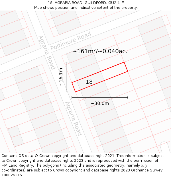 18, AGRARIA ROAD, GUILDFORD, GU2 4LE: Plot and title map