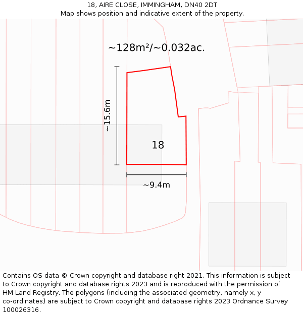 18, AIRE CLOSE, IMMINGHAM, DN40 2DT: Plot and title map
