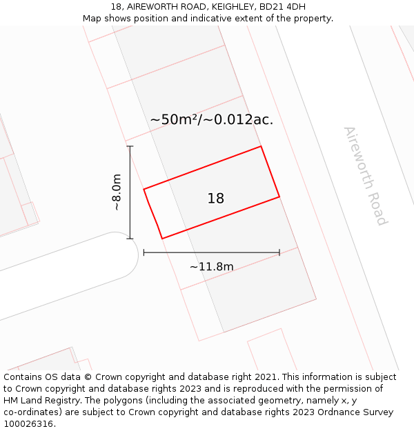 18, AIREWORTH ROAD, KEIGHLEY, BD21 4DH: Plot and title map