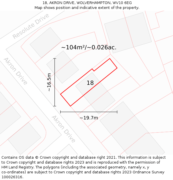 18, AKRON DRIVE, WOLVERHAMPTON, WV10 6EG: Plot and title map