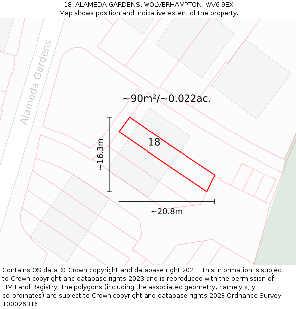 18, ALAMEDA GARDENS, WOLVERHAMPTON, WV6 9EX: Plot and title map