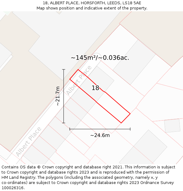 18, ALBERT PLACE, HORSFORTH, LEEDS, LS18 5AE: Plot and title map