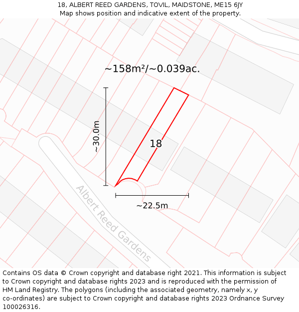 18, ALBERT REED GARDENS, TOVIL, MAIDSTONE, ME15 6JY: Plot and title map