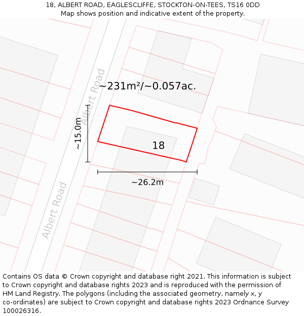 18, ALBERT ROAD, EAGLESCLIFFE, STOCKTON-ON-TEES, TS16 0DD: Plot and title map