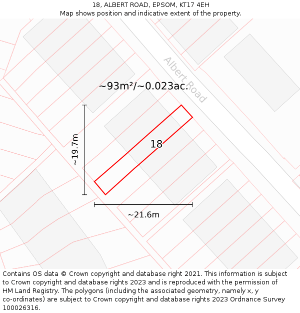 18, ALBERT ROAD, EPSOM, KT17 4EH: Plot and title map